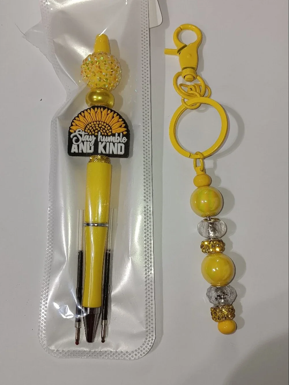 Source Unknown Stay Humble and kind Yellow Sunflower Keychain and Pen Set